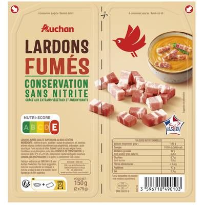 Auchan Lardons Fumés Sans Nitrite, 2x75g