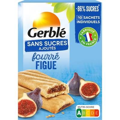 Gerblé Sans Sucres Ajoutés 10 Biscuits Fourrés à la Figue Sans Sucres Ajoutés -86% de sucres en moins, 180g