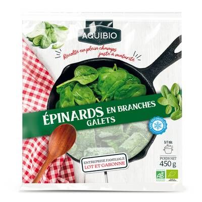 Aquibio Epinards hachés Bio galets, 450g