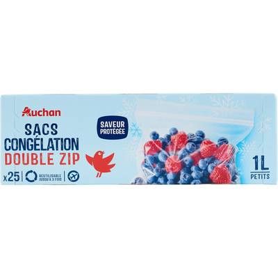 Auchan Sacs de congélation avec fermeture zip petit modèle 1l, 25 sacs