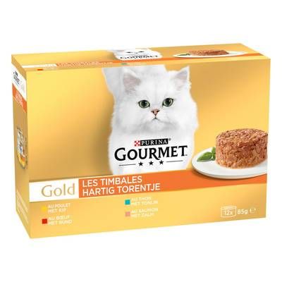Purina - Gourmet Gold Boites Timbales Poulet, Boeuf, Saumon, Thon pour chat, 12x85g