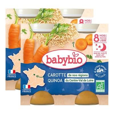 Babybio Mouliné de carotte des Landes et Quinoa Bio Pots Bébé dès 8 mois, Lot de 2 - 2x200g