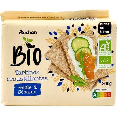 Auchan BIO Tartines croustillante au seigle et au sésame bio, 200g