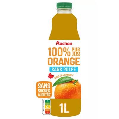 Auchan Pur jus d'orange sans pulpe et sans sucres ajoutés, 1L