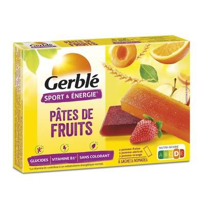 Gerblé Sport et Energie 6 Pâtes de fruits- Pommes Fraise, Pommes Abricot, Pommes Orange Sport et Energie, 162g