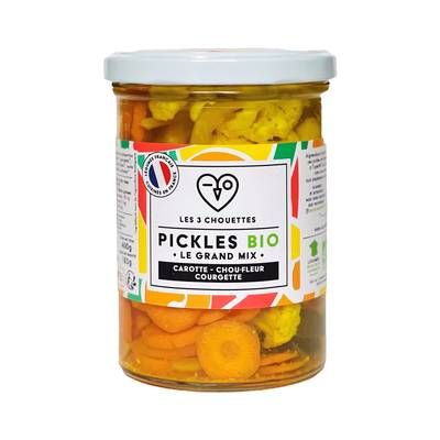Les 3 Chouettes Pickles Grand Mix Apero Bio - Carottes, Courgettes, Chou-Fleur, 400g