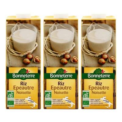 Bonneterre Boisson Riz épeautre Noisette bio, Lot de 3x1L
