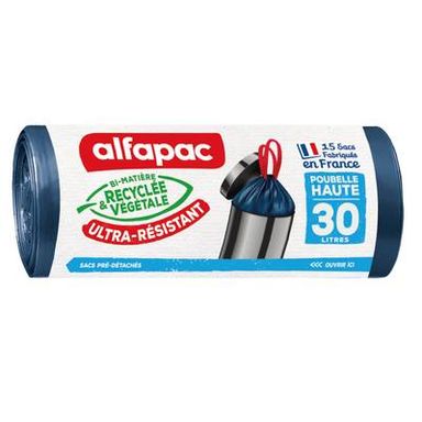 Alfapac Sac Poubelle coulisssant végétal, 15 sacs poubelles 30L
