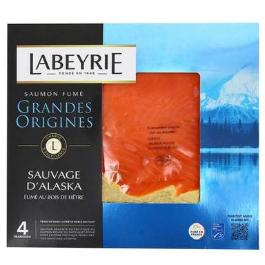 Labeyrie Saumon Fumé Sauvage d'Alaska Grandes Origines, 4 tranches - 120g