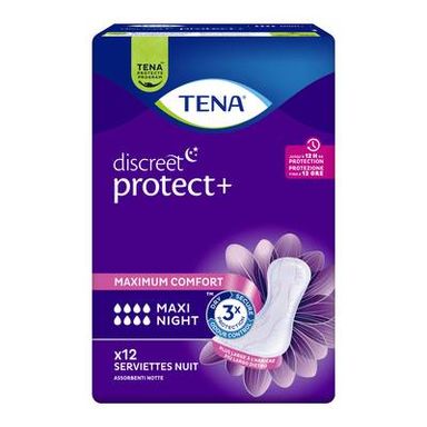 Tena Lady Serviettes Fuite Urinaire Maxi Nuit Discreet, 12  serviettes