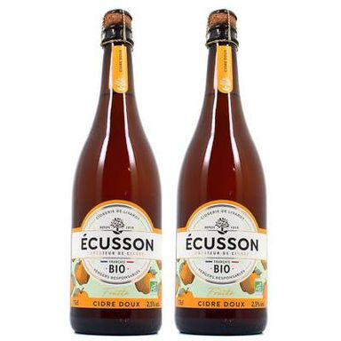 Ecusson Cidre Doux Fruité 2.5° BIO, Lot de 2x75cl