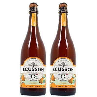Ecusson Cidre Doux Fruité 2.5° BIO, Lot de 2x75cl