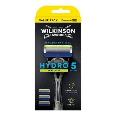 Wilkinson Rasoir + 4 Lames Avec Gel Protectrice Sensitive Hydro 5, 5 pièces