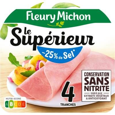 Fleury Michon Jambon Supérieur Taux de Sel Réduit Conservation Sans Nitrite, 4 tranches - 140g
