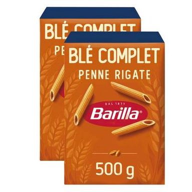 Barilla Integrale Pâtes Penne Rigate au Blé Complet, Lot de 2x500g