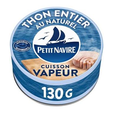 Petit Navire Thon entier au naturel cuisson vapeur, 130g