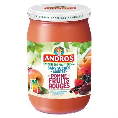 Andros Compote Sans Sucre Ajouté Pomme Fruits Rouges, 650g