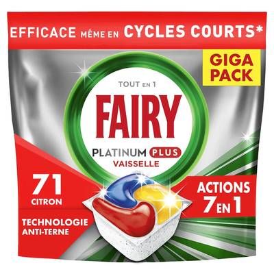 FAIRY Capsules Lave-vaisselle Anti-Terne Citron Platinum Plus, 71 capsules
