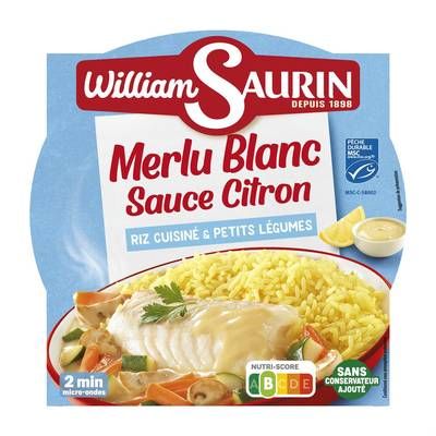 William Saurin Merlu Blanc Sauce Citron Riz et Légumes Cuisinés, 320g