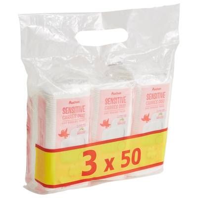 Auchan Sensitive cotons carrés à démaquiller, 3 x 50 cotons
