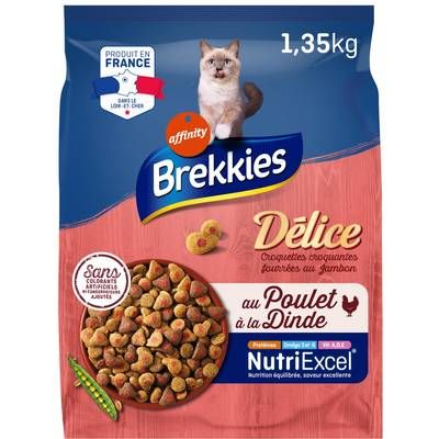 Affinity - Brekkies Délice Croquettes Fourrées Jambon Poulet Dinde pour Chat Adulte, 1,35kg