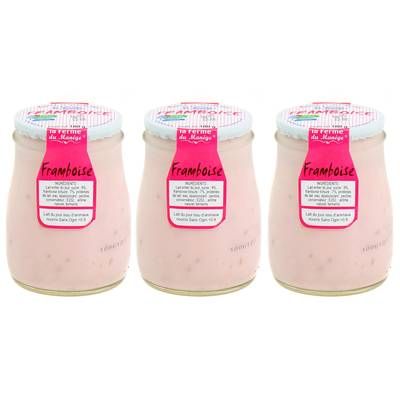 La Ferme du manège Yaourt Framboise au lait entier, Lot de 3x180g