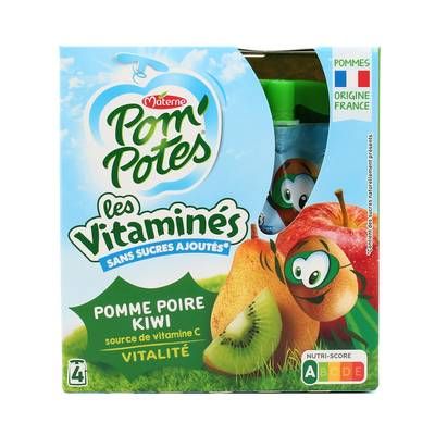 Pom Potes Compotes Pomme Poire Kiwi Les Vitaminés, 4 gourdes de 90g