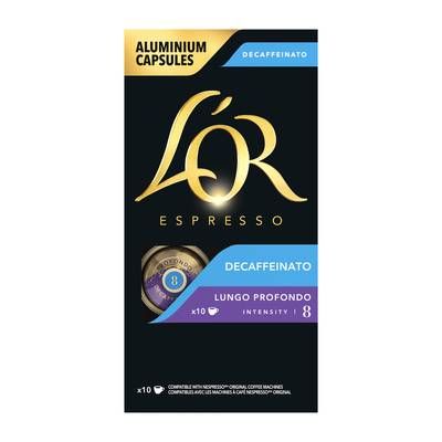L'or Espresso Café Capsules Lungo Décafeiné intensité 8, 10 capsules