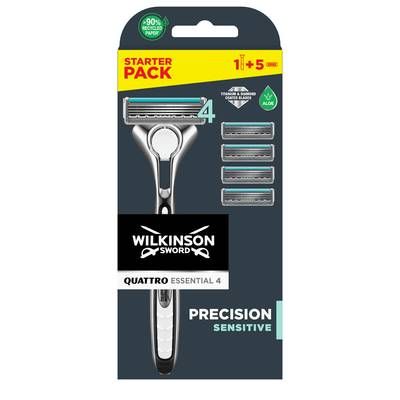 Wilkinson Rasoir Homme Précision Sensitive Quattro Essential 4, 6 pièces
