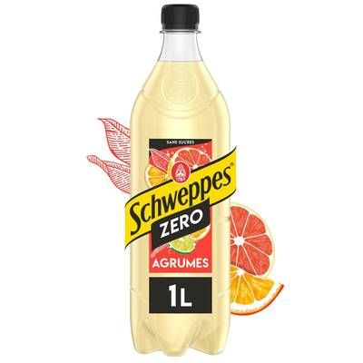 Schweppes Boisson gazeuse zéro saveur 4 agrumes, 1L