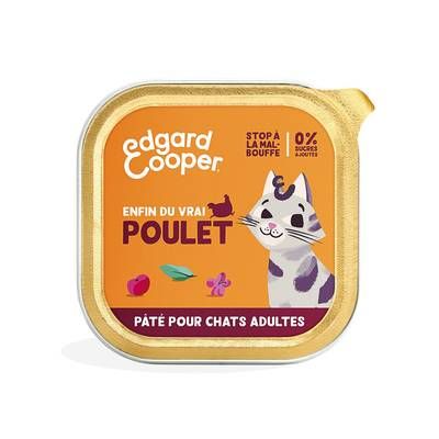 Edgard Cooper Barquette Pâtée Poulet sans céréales pour Chat Adulte, 85g