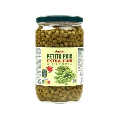Auchan Petits pois extra fins à l'étuvée en bocal, 445g