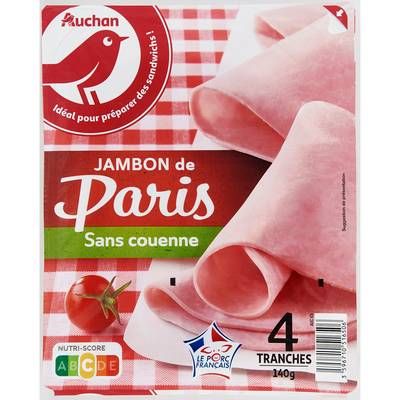 Auchan Jambon de Paris Sans Couenne, 4 tranches - 140g