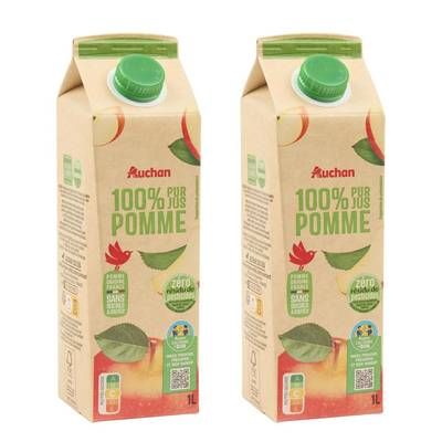 Auchan Pur jus de pomme sans sucres ajoutés, Lot de 2x1L
