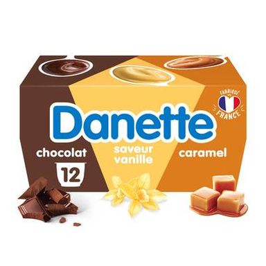 Danette Crème dessert chocolat caramel vanille, 12x115g