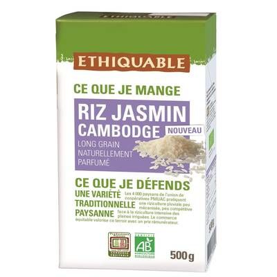 Ethiquable - Commerce Equitable Riz Jasmin Long Grain Bio du Cambodge, 500g