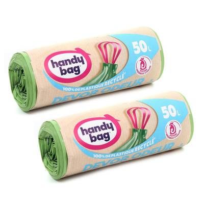 Handy Bag Sac poubelle 50 L à lien pratique Dévor Odeur, Lot de 2x8 sacs de 50L