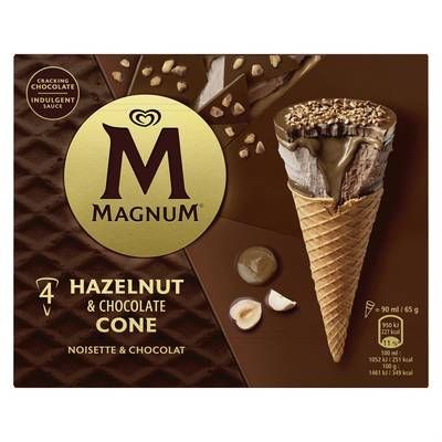 Magnum Cône noisette chocolat, 4 cônes - 260g