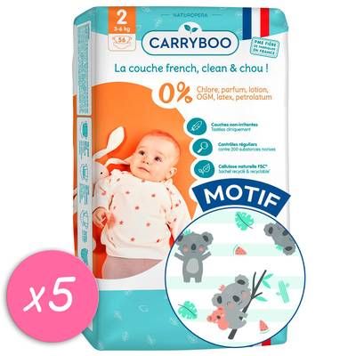 Carryboo Nature Couches naturelles et chou T2 (3-6kg), Lot de 5x50 couches