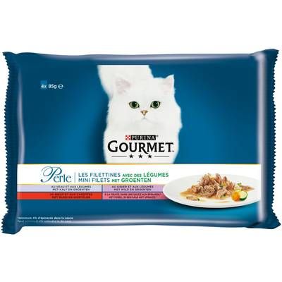 Purina - Gourmet Perle Sachets en Sauce Filettines avec des Légumes 4 variétés pour chat, 4x85g