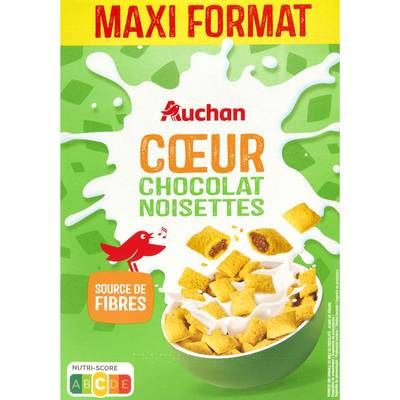 Auchan Céréales coeur chocolat noisettes, 650g