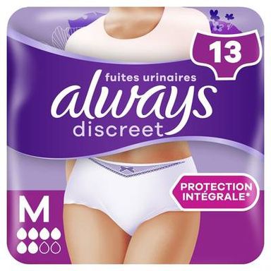 Always Discreet Culottes Fuites Urinaires Blanc Taille M, 13 culottes