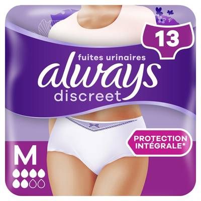 Always Discreet Culottes Fuites Urinaires Blanc Taille M, 13 culottes
