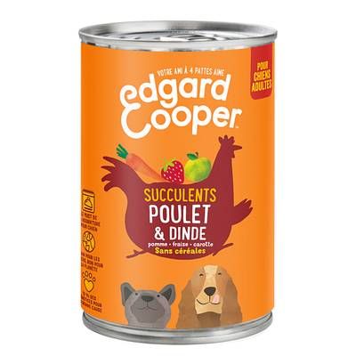 Edgard Cooper Boîte Pâtée Poulet et Dinde sans céréales pour Chien Adulte, 400g