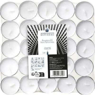 Ambiances Devineau Bougies chauffe-plats blanches non parfumées, 50 bougies