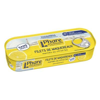 Phare d'Eckmuhl Filets de maquereaux marinés au citron bio sans huile, Pêche Responsable, 151g
