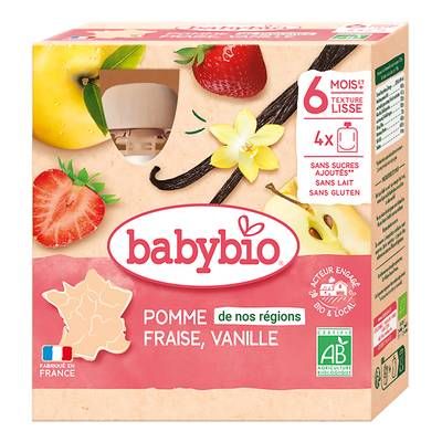 Babybio Pomme de Provence, Faise, Vanille Bio Gourde Bébé Dès 6 mois, 4x90g