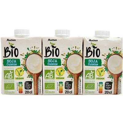 Auchan BIO Soja cuisine Bio en brique, 3x20cl