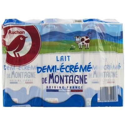 Auchan Lait demi-écrémé de montagne UHT, 6x1L