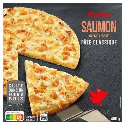 Auchan Pizza au saumon cuite au feu de bois, 400g
